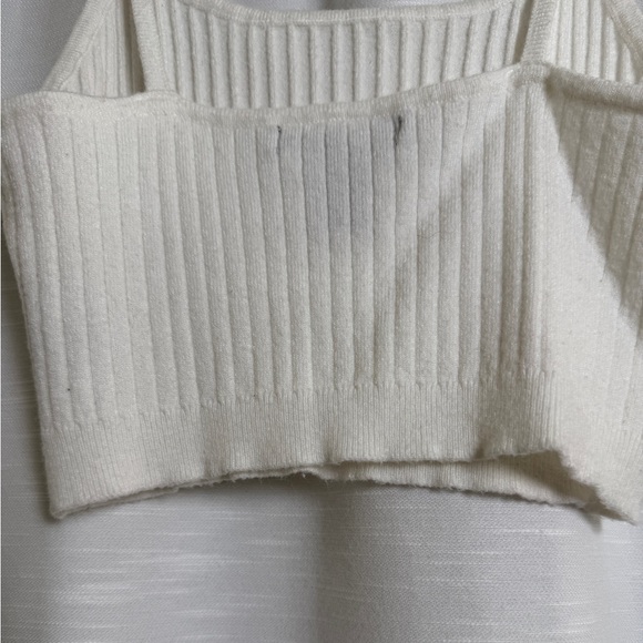 Forever 21 Cream Ribbed Knit Crop Spaghetti Strap Bralette Crop Top | Size M - Picture 8 of 10